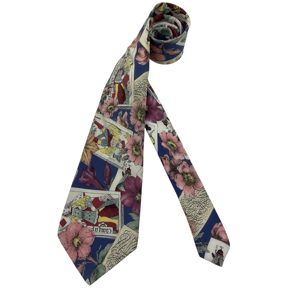 FORNASETTI RARE Blue/Purple Card Floral Silk LUXURY Tie ITALY